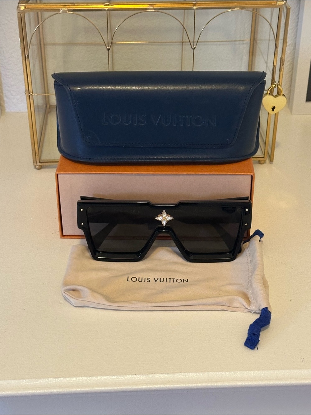Louis Vuitton Black Shield Sunglasses with Silver Emblem full inclusion